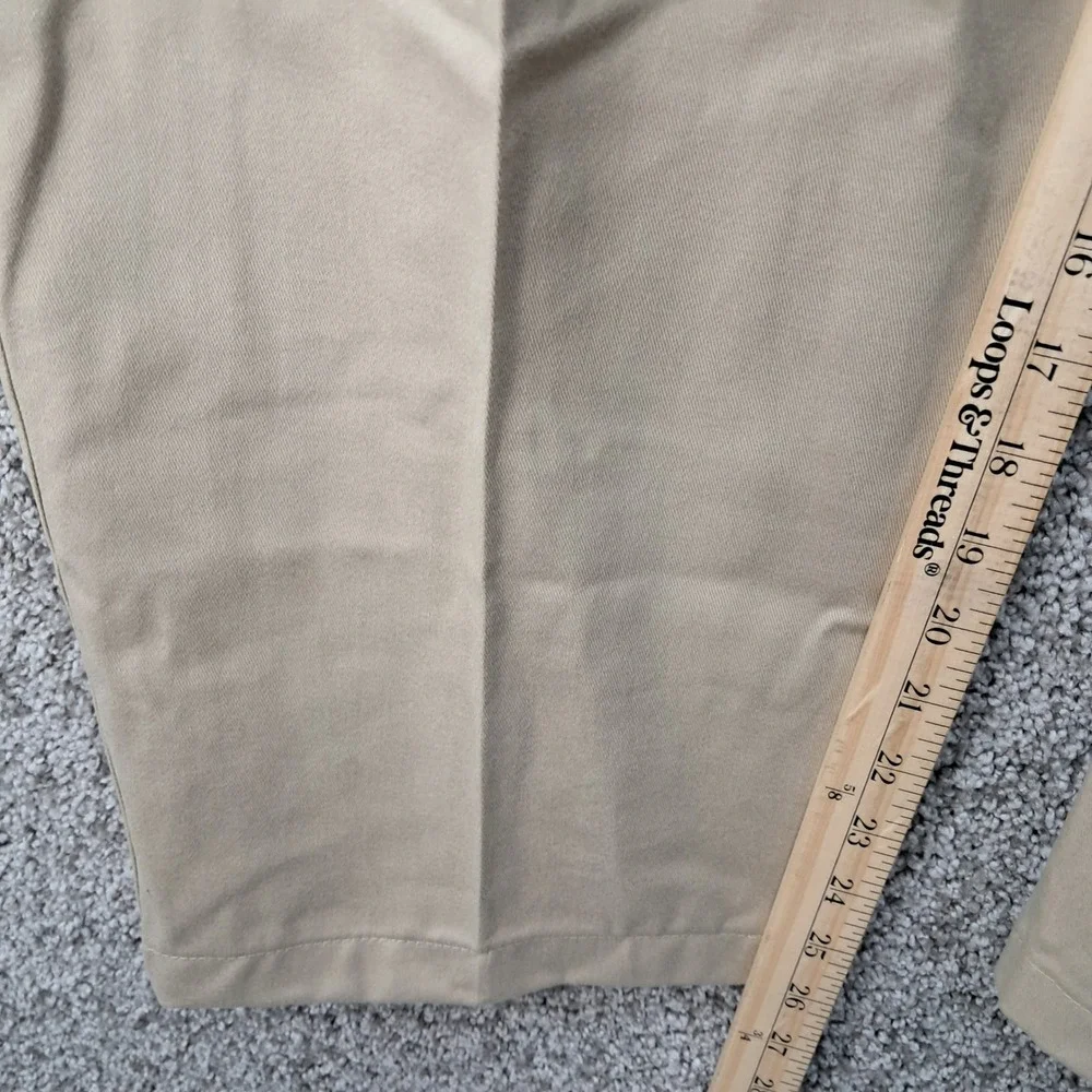 Lands End Mens 42 Traditional Fit Pleated Chino Pants Khaki Tan Cotton